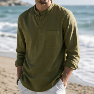 Men’s Linen Beach Shirt - Olive Green