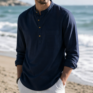 Men’s Linen Beach Shirt - Navy