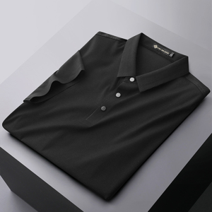 Men's Striped Abrasion Resistant Ice Silk Short Sleeve Polo Shirt - Black