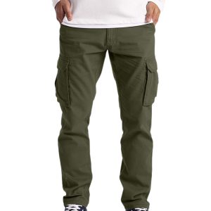 Spring And Summer Men's Casual Workwear Multi-Pocket Straight Leg Pants - Army Green