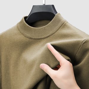 Men's Basic Bottom Cashmere Sweater - Army Green