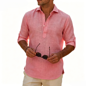 Aegean Summer Slub Linen Shirt - Pink