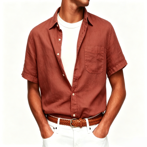 Washed Sun-Faded Linen Resort Shirt | Natural Crinkle & Structured Fit - Red