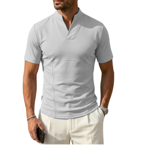 Men's Slim Fit Cotton Blend Polo Shirt - Breathable & Flexible - Light Gray