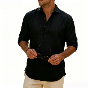 Aegean Summer Slub Linen Shirt - Black