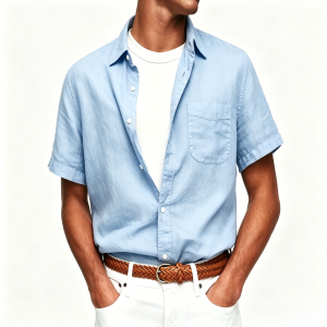 Washed Sun-Faded Linen Resort Shirt | Natural Crinkle & Structured Fit - Blue