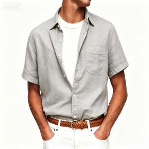 Washed Sun-Faded Linen Resort Shirt | Natural Crinkle & Structured Fit - Gray