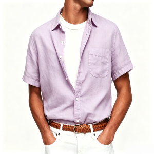 Washed Sun-Faded Linen Resort Shirt | Natural Crinkle & Structured Fit - Purple