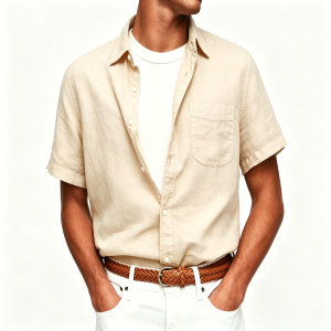 Washed Sun-Faded Linen Resort Shirt | Natural Crinkle & Structured Fit - Beige