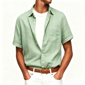 Washed Sun-Faded Linen Resort Shirt | Natural Crinkle & Structured Fit - Green