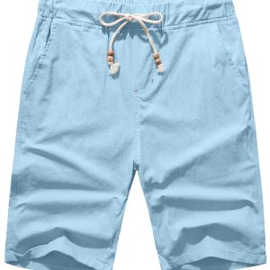 Men's Drawstring Linen Beach Shorts - Blue