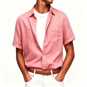 Washed Sun-Faded Linen Resort Shirt | Natural Crinkle & Structured Fit - Pink