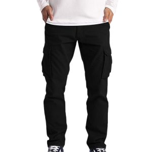 Spring And Summer Men's Casual Workwear Multi-Pocket Straight Leg Pants - Black