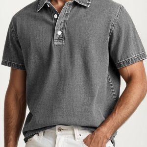 Men's Fashion Retro Washed Distressed Cotton Lapel Short Sleeve Polo Shirt - Drak Grey