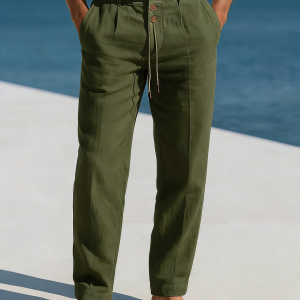 Men's Casual Linen Pants - Army Green