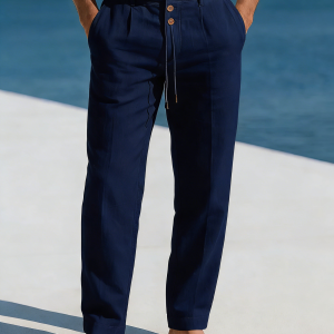 Men's Casual Linen Pants - Navy