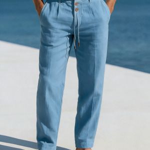 Men's Casual Linen Pants - Serene Blue