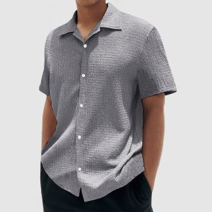 Men's Everyday Casual Cotton Textured Short Sleeve Shirt - Grey