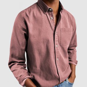 Gentleman's Casual Cotton Basic Shirt - Pink