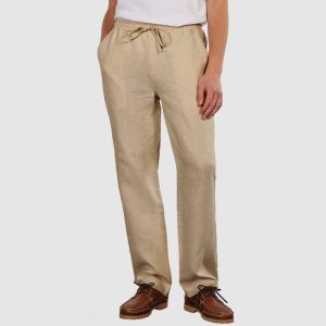 Men's Daily Casual Cotton Linen Lace-Up Trousers - Khaki