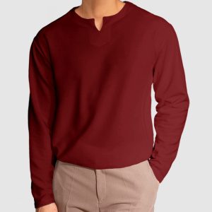 Gentleman's Simple V-Neck Cotton T-Shirt - Wine Red
