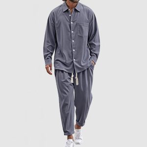 Men's Vacation Break Premium Cotton Trouser Set - Grey