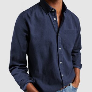 Gentleman's Casual Cotton Basic Shirt - Navy Blue