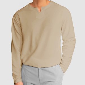 Gentleman's Simple V-Neck Cotton T-Shirt - Khaki