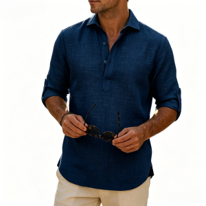 Aegean Summer Slub Linen Shirt - Navy