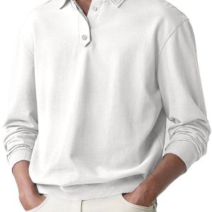 Men's Soild Color Polo Shirt Long Sleeve - White