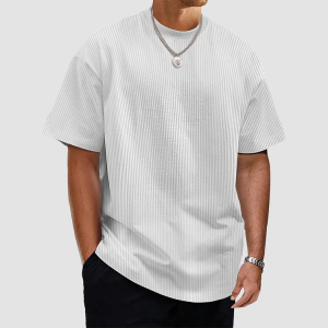 Men's Summer Solid Color Vertical Strip Short-Sleeved T-Shirt - White