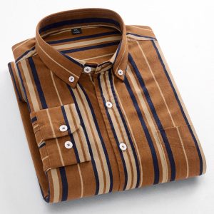 Men's Cotton Striped Shirt - Brown