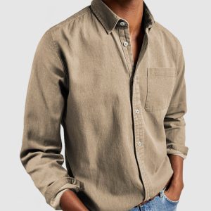 Gentleman's Casual Cotton Basic Shirt - Khaki