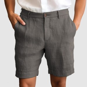 Gentleman's Casual Cotton Linen Shorts - Dark Grey