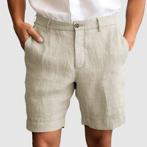 Gentleman's Casual Cotton Linen Shorts - Khaki