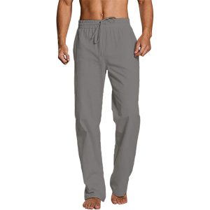 Summer Breathable Cotton Linen Hemp Loose Relaxed Sports Pants - Dark Grey