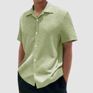 Men's Everyday Casual Cotton Textured Short Sleeve Shirt - Green