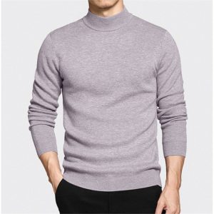 Men's Half Turtleneck Sweater - Light Grey