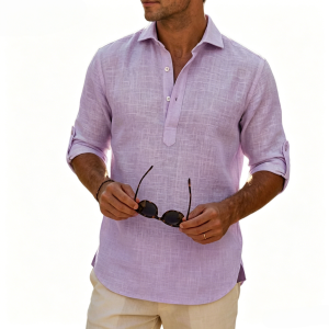 Aegean Summer Slub Linen Shirt - Purple