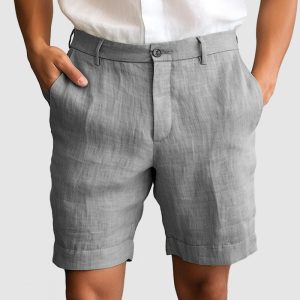 Gentleman's Casual Cotton Linen Shorts - Light Grey