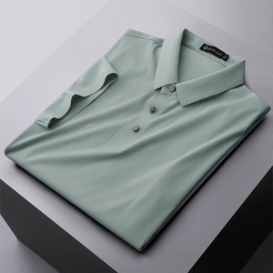 Men's Striped Abrasion Resistant Ice Silk Short Sleeve Polo Shirt - Green