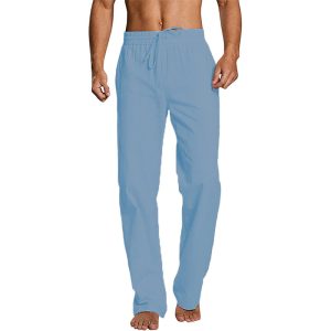 Summer Breathable Cotton Linen Hemp Loose Relaxed Sports Pants - Light Blue