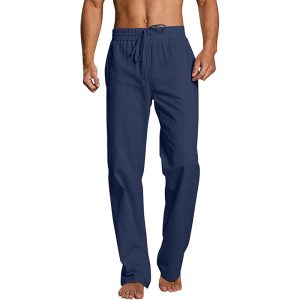 Summer Breathable Cotton Linen Hemp Loose Relaxed Sports Pants - Tibetan Blue