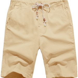 Men's Drawstring Linen Beach Shorts - Khaki