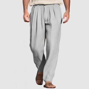 Gentleman's Casual Cotton Linen Pants - Light Grey