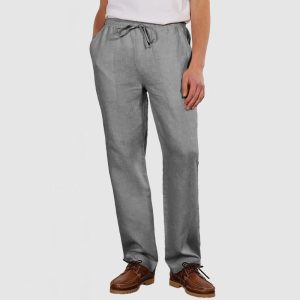 Men's Daily Casual Cotton Linen Lace-Up Trousers - Grey