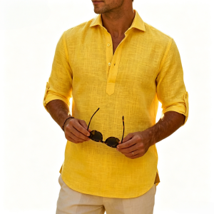 Aegean Summer Slub Linen Shirt - Yellow