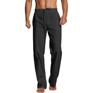 Summer Breathable Cotton Linen Hemp Loose Relaxed Sports Pants - Black