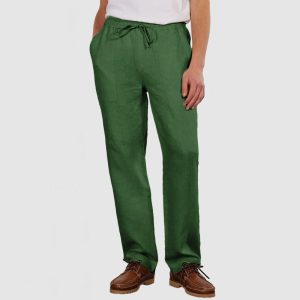 Men's Daily Casual Cotton Linen Lace-Up Trousers - Green