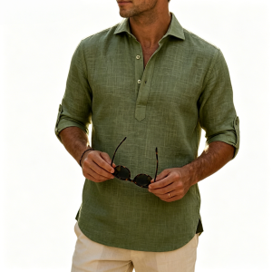 Aegean Summer Slub Linen Shirt - Green